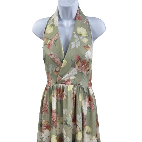 Forest Wardrobe NWT Womens M Floral Halter Midi Dress Ruffle Corset Back Retro - Picture 3 of 16
